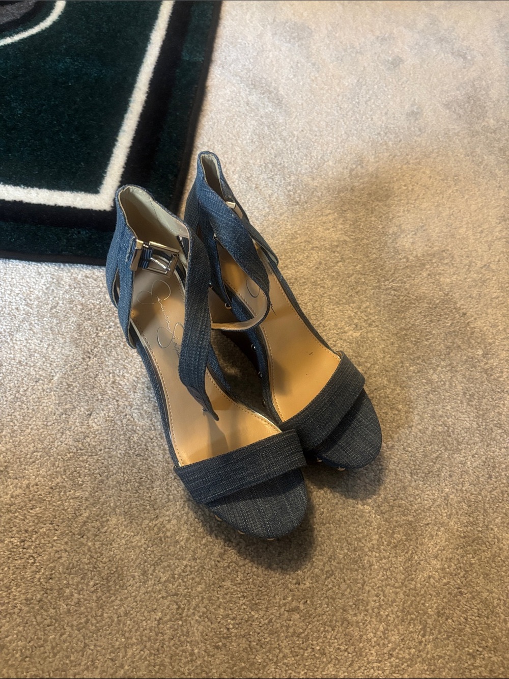 Jessica Simpson Dark Denim Open-Toe Ankle-Strap Heels